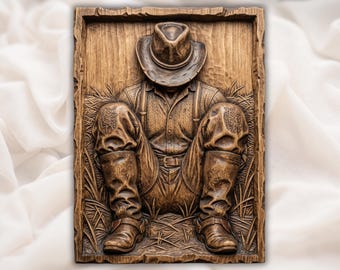Cowboy Wall Panel STL | Western Rustic Decor | Farmhouse Ranch Art | CNC Carving File | 3D Print Relief | Country Wall Art