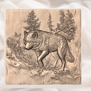 Wolf in Forest 3D Relief STL view 3