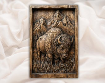 Bison Buffalo 3D Relief STL | CNC Router Wood Carving File | Mountain Wildlife Wall Art Panel | Rustic Cabin Lodge Decor | Laser Engraving