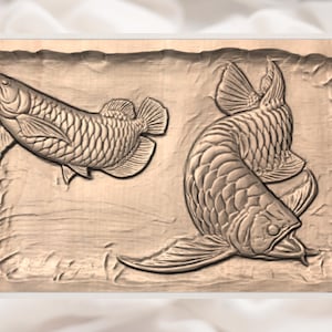 Arowana Fish Set 3D Relief STL for CNC Router view 3