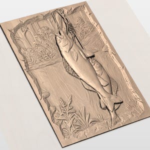 Fishing Scene 3D Relief STL view 2