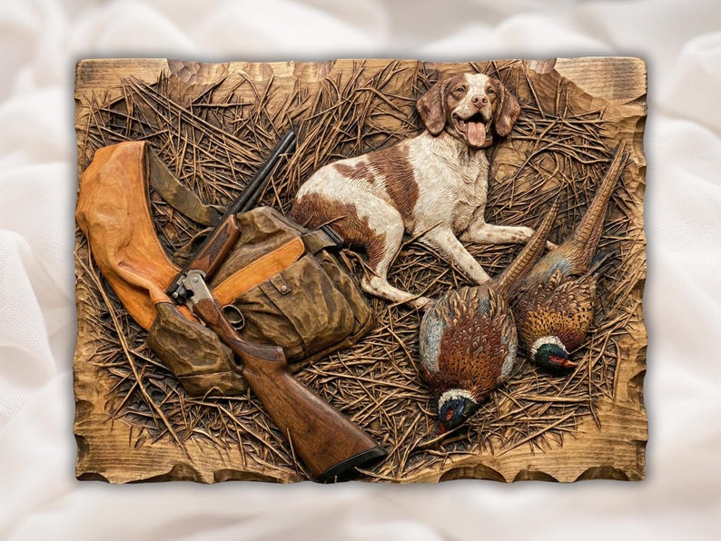 Hunting Dog & Pheasants 3D Relief STL