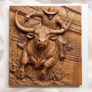 Rodeo Bull Rider 3D Relief STL view 1