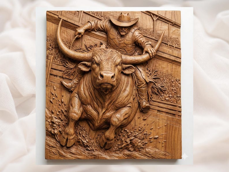 Rodeo Bull Rider 3D Relief STL