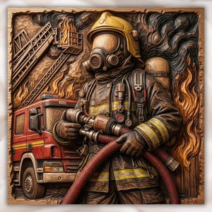 Firefighter 3D Relief STL view 1