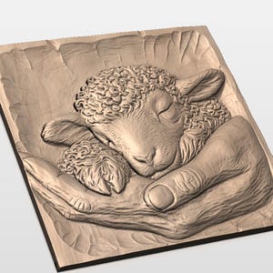 Sleeping Lamb in Hands Relief STL view 2