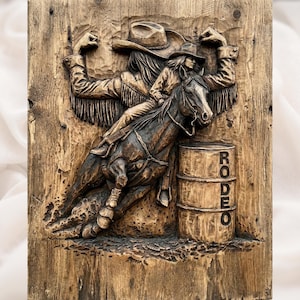 Rodeo Cowgirl Horse 3D Relief STL view 1