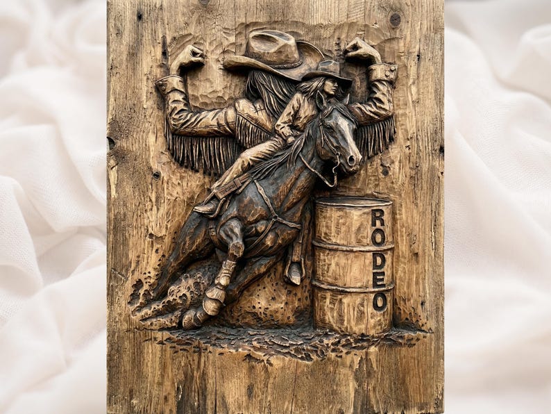 Rodeo Cowgirl Horse 3D Relief STL