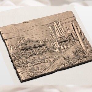 Wild West Desert Town 3D Relief STL view 3