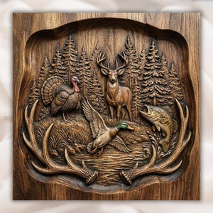 Hunting & Fishing Wildlife 3D Relief STL view 1