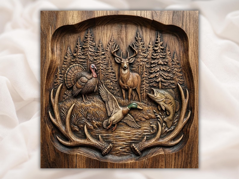 Hunting & Fishing Wildlife 3D Relief STL