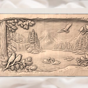 Wildlife Mountain Lake Bas Relief STL view 3