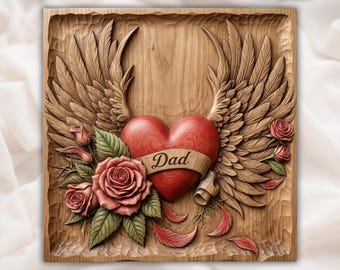 Dad Memorial Heart Wings Relief STL | Father's Day Wall Art | CNC Router
