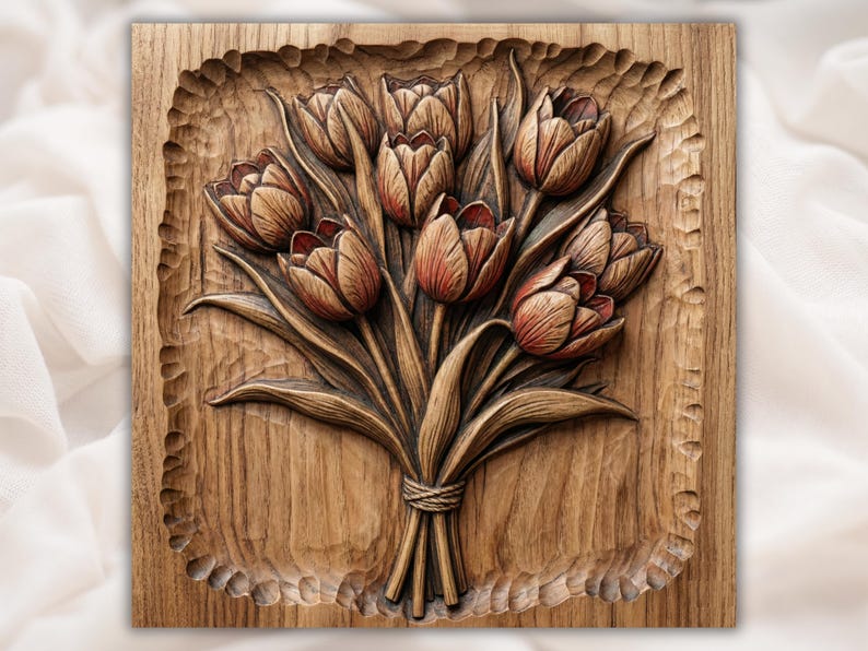 Tulip Bouquet 3D Relief STL for CNC Router