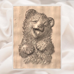 Cute Laughing Bear Cub 3D Relief STL view 2
