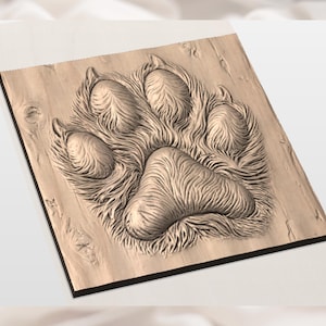 Wolf Paw Print 3D Relief STL view 3