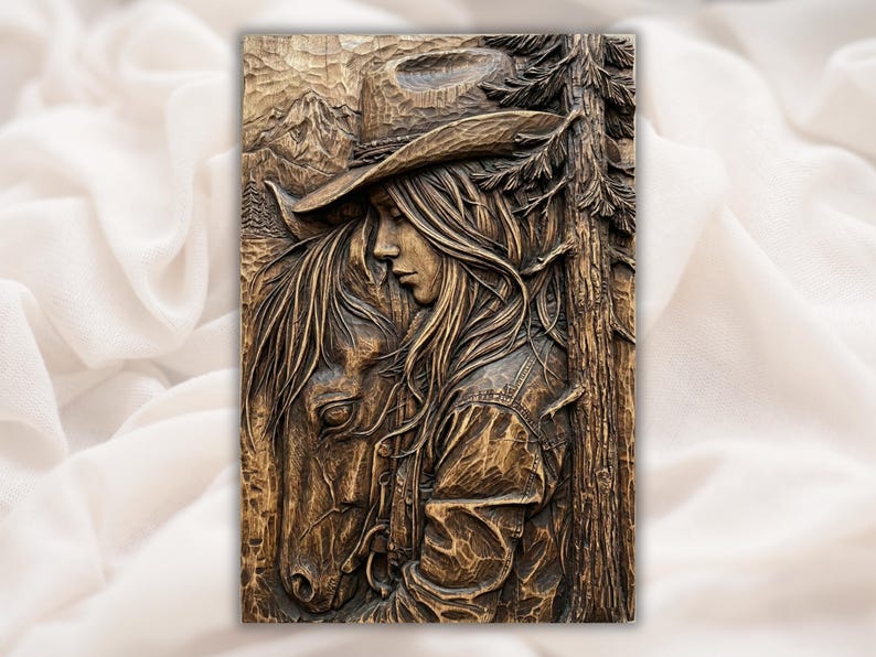 Cowgirl and  Horse 3D Relief STL File