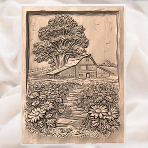 Rustic Barn Flower Path 3D Relief STL view 3
