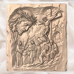 Crucifixion Scene 3D Relief STL view 3