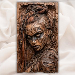 Viking Warrior Woman 3D Relief STL view 1