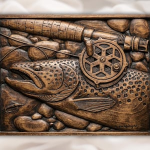Trout Fishing 3D Relief STL File view 1