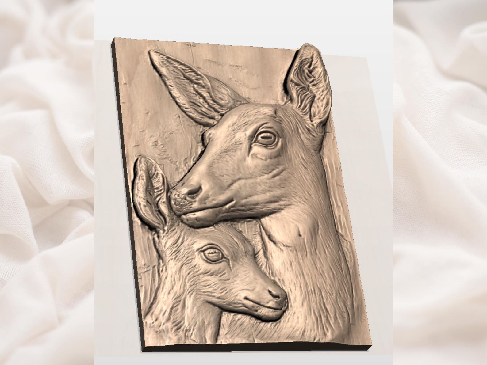 Doe & Fawn Deer 3D Relief STL | CNC Router Wood Carving File | Mother ...