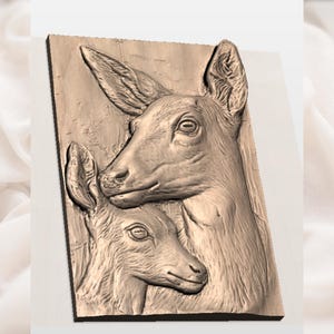 Doe & Fawn Deer 3D Relief STL view 2
