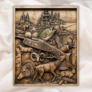 Hunting Trophy Collage 3D Relief STL view 1