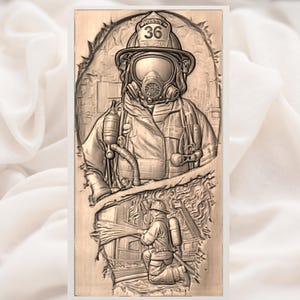 Firefighter Tribute 3D Relief STL view 3