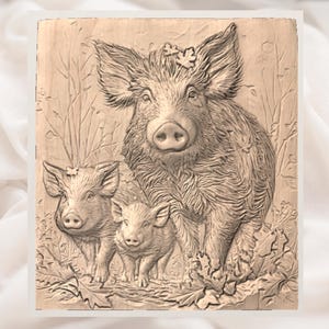 Wild Boar Family 3D Relief STL view 2