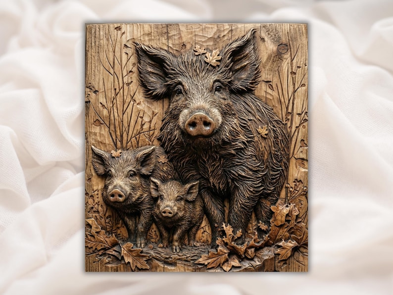 Wild Boar Family 3D Relief STL
