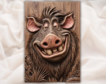 Funny Boar STL | Wild Pig Relief Art | Rustic Cabin Wall Decor | Goofy Face Artwork | Wood Carving Design | Kids Room Decor