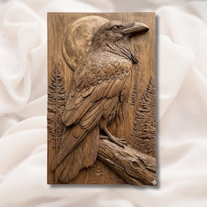Raven Bird 3D Relief STL view 1