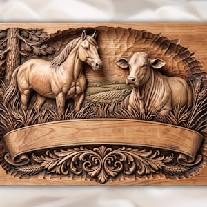 Horse and Cow Farm Relief STL view 1