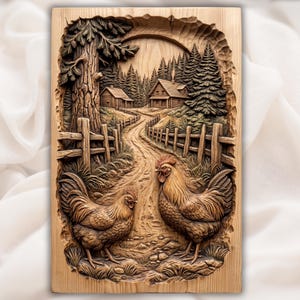 Rooster Chicken Farmhouse Relief STL view 1
