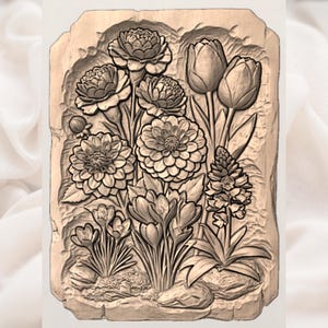 Floral Bouquet STL 3D Relief view 3