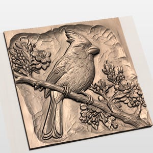 Cardinal with Blossoms Relief STL view 3