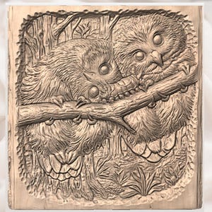 Cute Owls 3D STL Relief Panel view 3