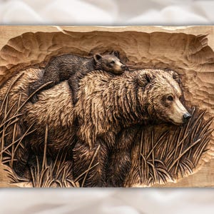 Grizzly Bear & Cub Relief STL view 1