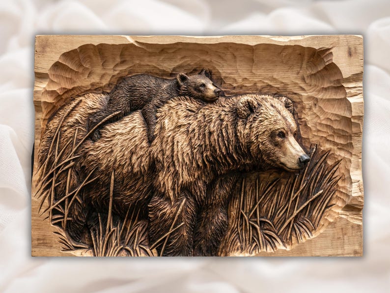 Grizzly Bear & Cub Relief STL
