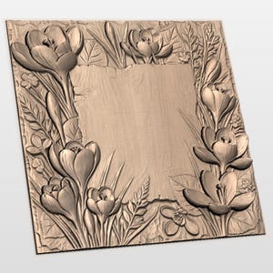 Crocus Flower Frame 3D Relief STL view 3