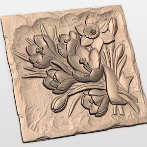 Floral Bouquet 3D Relief STL view 2