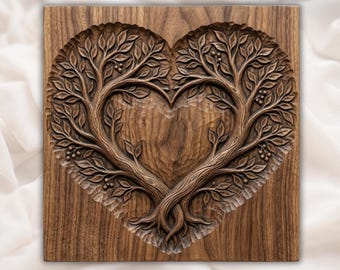 Intertwined Tree Heart Unity CNC Relief STL | Rustic Wedding Decor | VCarve Pro Aspire Carveco | Wood Carving Wall Art Design