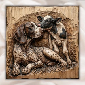 Cute Farm Dog & Calf 3D Relief STL view 1