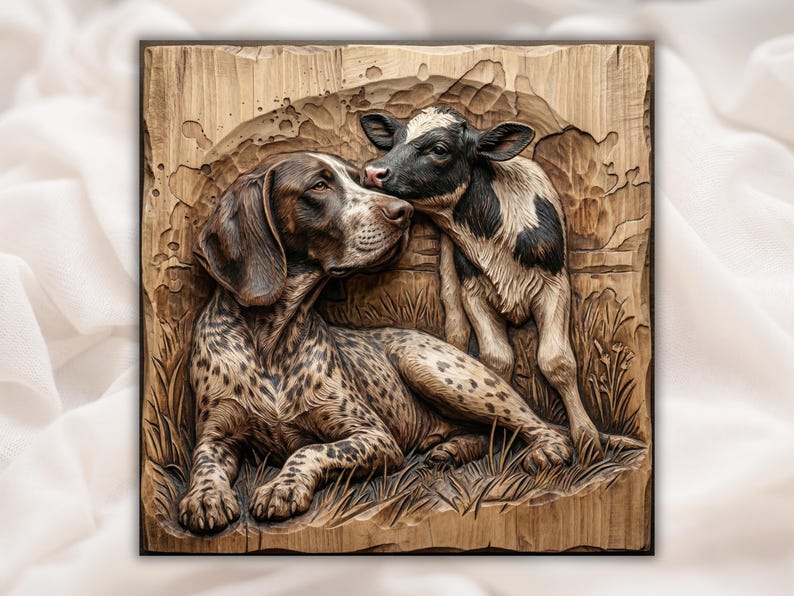 Cute Farm Dog & Calf 3D Relief STL