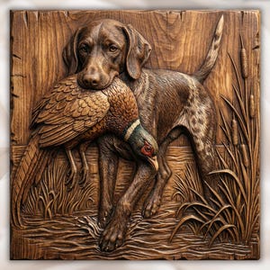Hunting Dog with Pheasant 3D Relief STL view 1