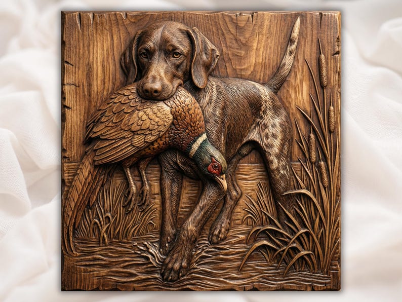 Hunting Dog with Pheasant 3D Relief STL