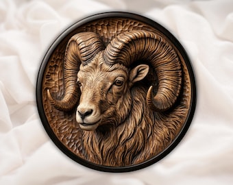Round Ram Head 3D Relief STL | 3D Relief CNC Wood Carving File | Bighorn Sheep Wall Plaque | Wildlife 3D Print Model  |  Home Decor
