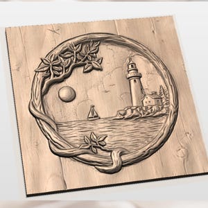 Lighthouse Coastal Scene 3D Relief STL File view 2