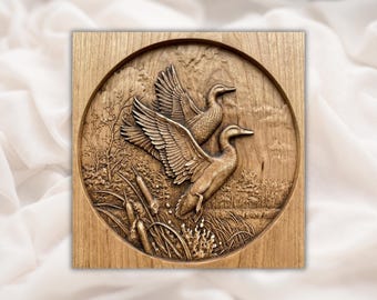 Flying Ducks STL Relief | Round Wildlife 3D Carving File for CNC | Duck Hunting Cabin Wall Art Panel | Aspire, VCarve Pro, Carveco, ArtCAM